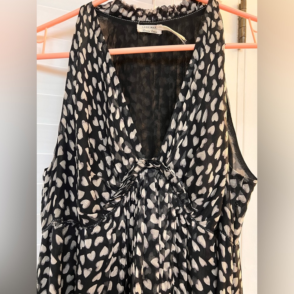 Max Studio 100% Silk Halter Heart-Print Flowy Dress